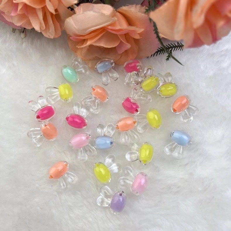 10*12mm内彩兔子耳朵透明珠中珠亚克力糖果色散珠DIY手工饰品配件