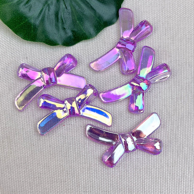 33mm transparent AB iridescent bow acrylic beaded pendant, diy handmade jewelry, phone case, hair clip material detail image 3