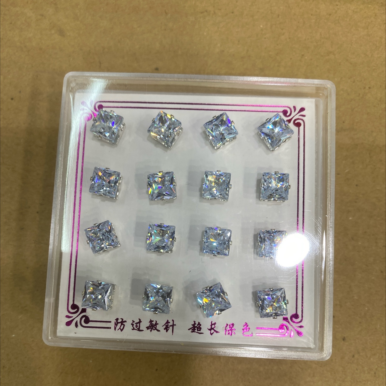潮流时尚韩国风锆石6×6正方形耳钉