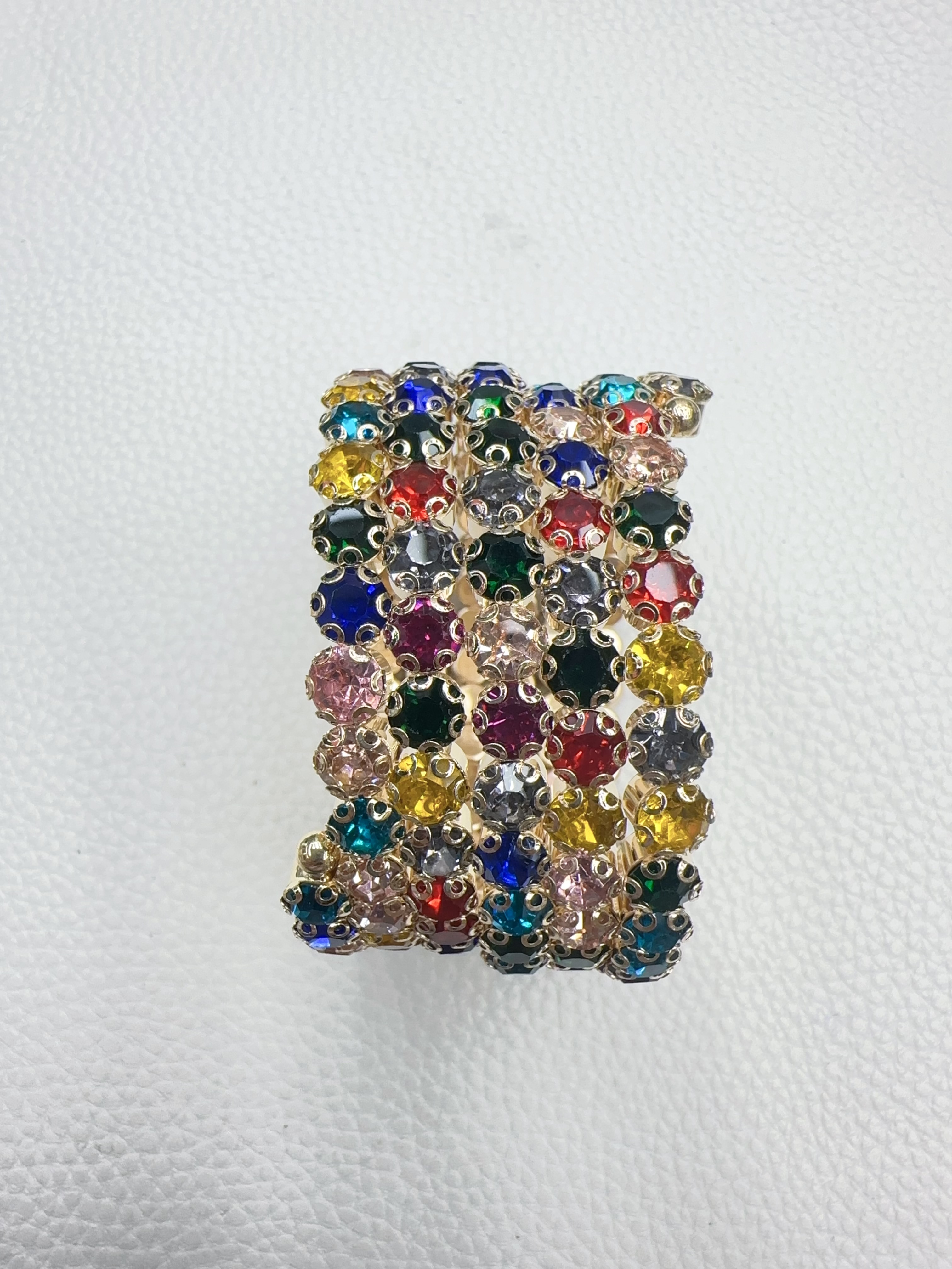 This bracelet features a variety of colorful rhinestones, cross-border multi-layer jewelry from Europe and America, and is wrapped with open rhinestones. It is versatile and exaggerated with multiple rows of colorful rhinestones