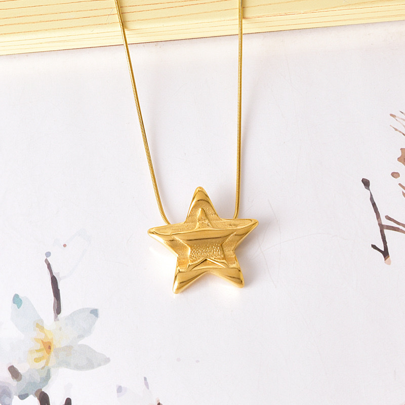 跨境新款钛钢星月锁骨链个性百搭五角星T恤链不规则爱心吊坠饰品详情图9