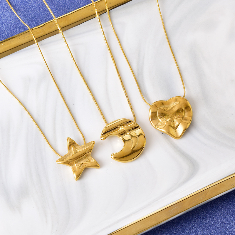 跨境新款钛钢星月锁骨链个性百搭五角星T恤链不规则爱心吊坠饰品详情图16