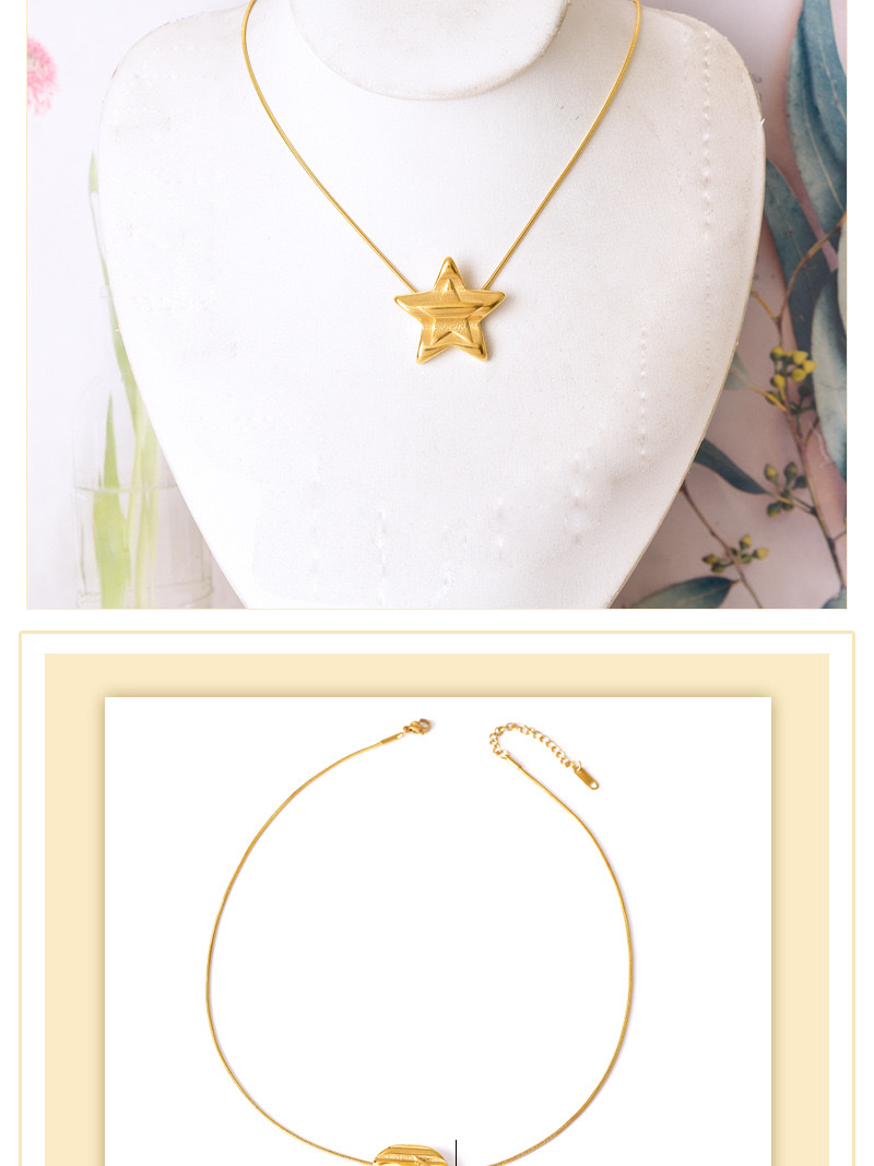 跨境新款钛钢星月锁骨链个性百搭五角星T恤链不规则爱心吊坠饰品详情图6
