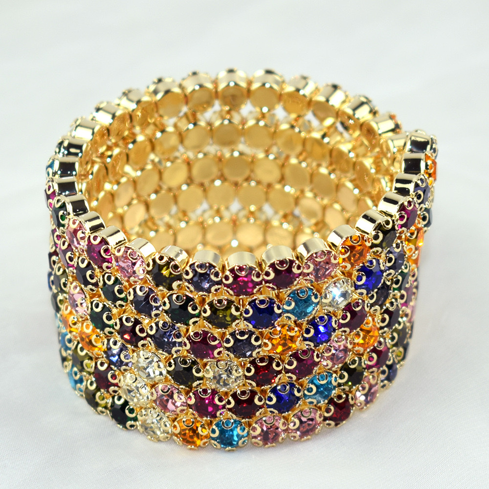This bracelet features a variety of colorful rhinestones, cross-border multi-layer jewelry from Europe and America, and is wrapped with open rhinestones. It is versatile and exaggerated with multiple rows of colorful rhinestones detail image 5