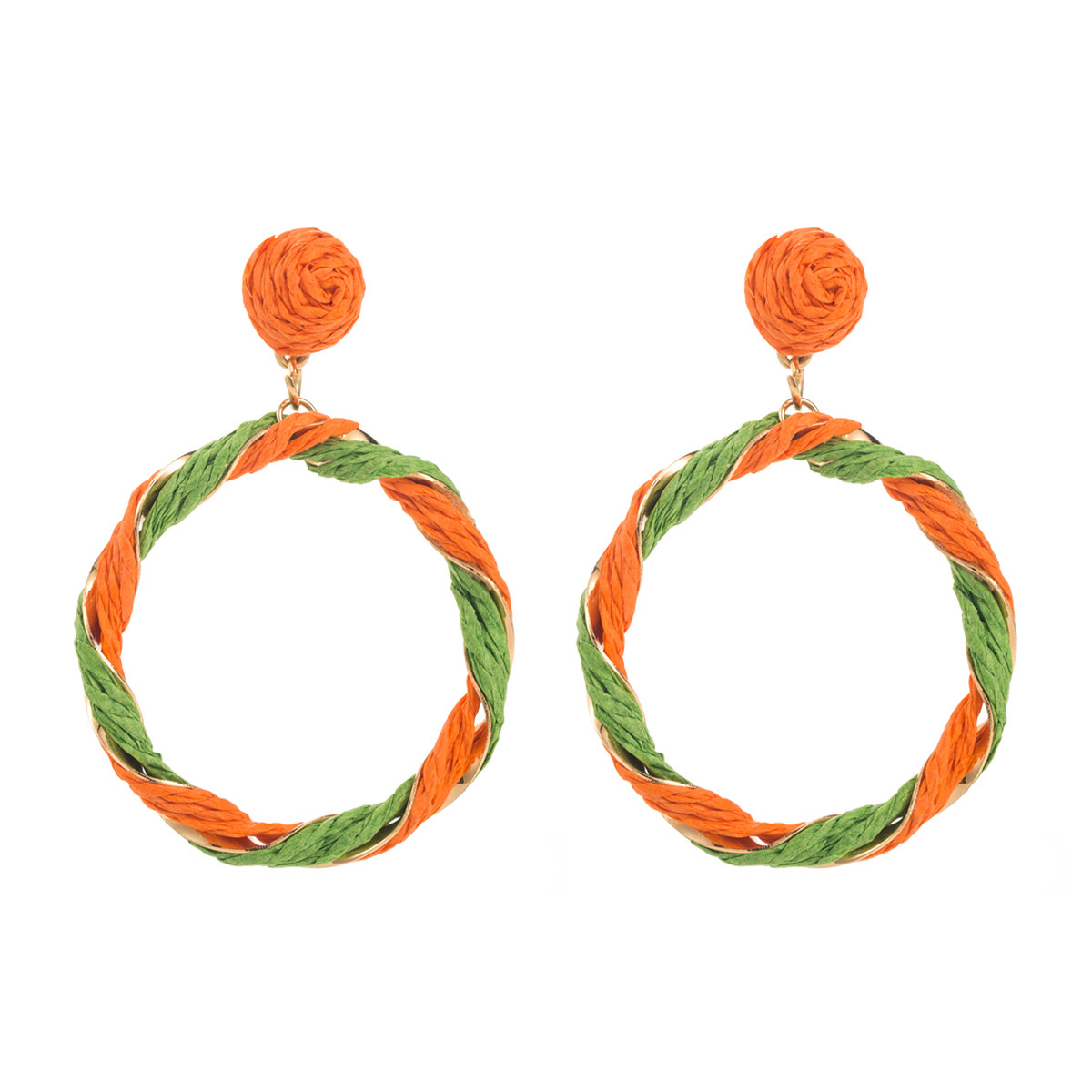 New cross-border products with European and American style, Bohemian raffia grass earrings, round earrings, summer beach