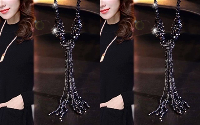 A high-end Korean crystal diamond-encrusted sweater chain long, versatile and elegant pendant for women, simple autumn and winter hanging accessories detail image 4