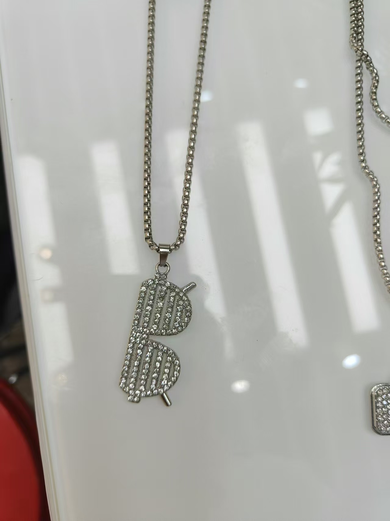A popular domestic trend rapper long stainless steel titanium steel full diamond spectacle frame necklace, unisex accessory necklace for men and women details Picture