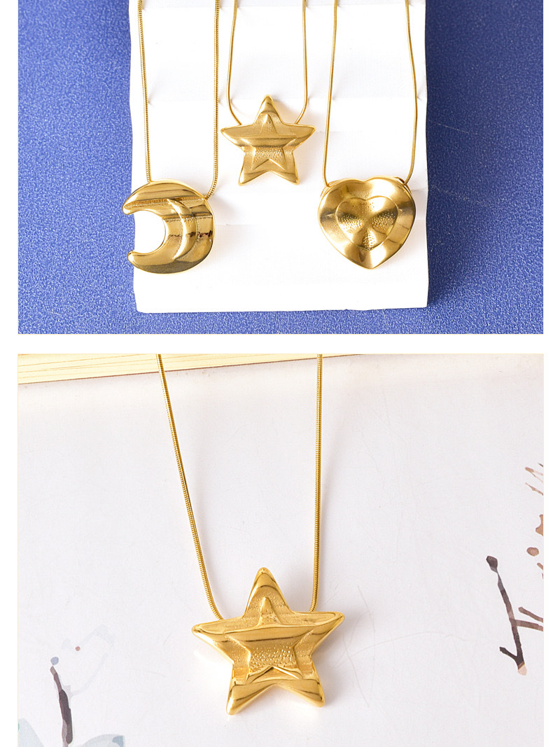跨境新款钛钢星月锁骨链个性百搭五角星T恤链不规则爱心吊坠饰品详情图3