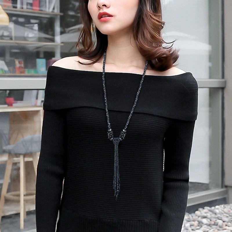 A high-end Korean crystal diamond-encrusted sweater chain long, versatile and elegant pendant for women, simple autumn and winter hanging accessories detail image 6