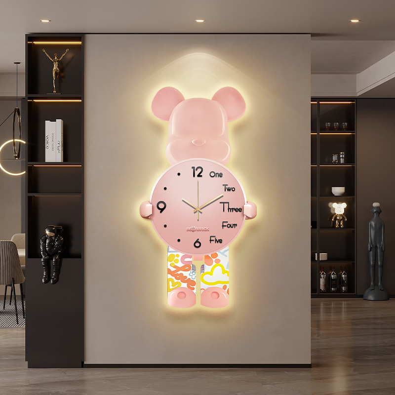 轻奢暴力熊创意客厅钟表挂钟高档大气时钟挂墙高级感玄关装饰壁灯