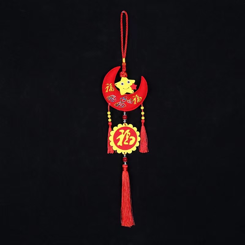 创意吉祥如意平安福挂件中国结香包流苏月亮刺绣装饰品批发挂件细节图