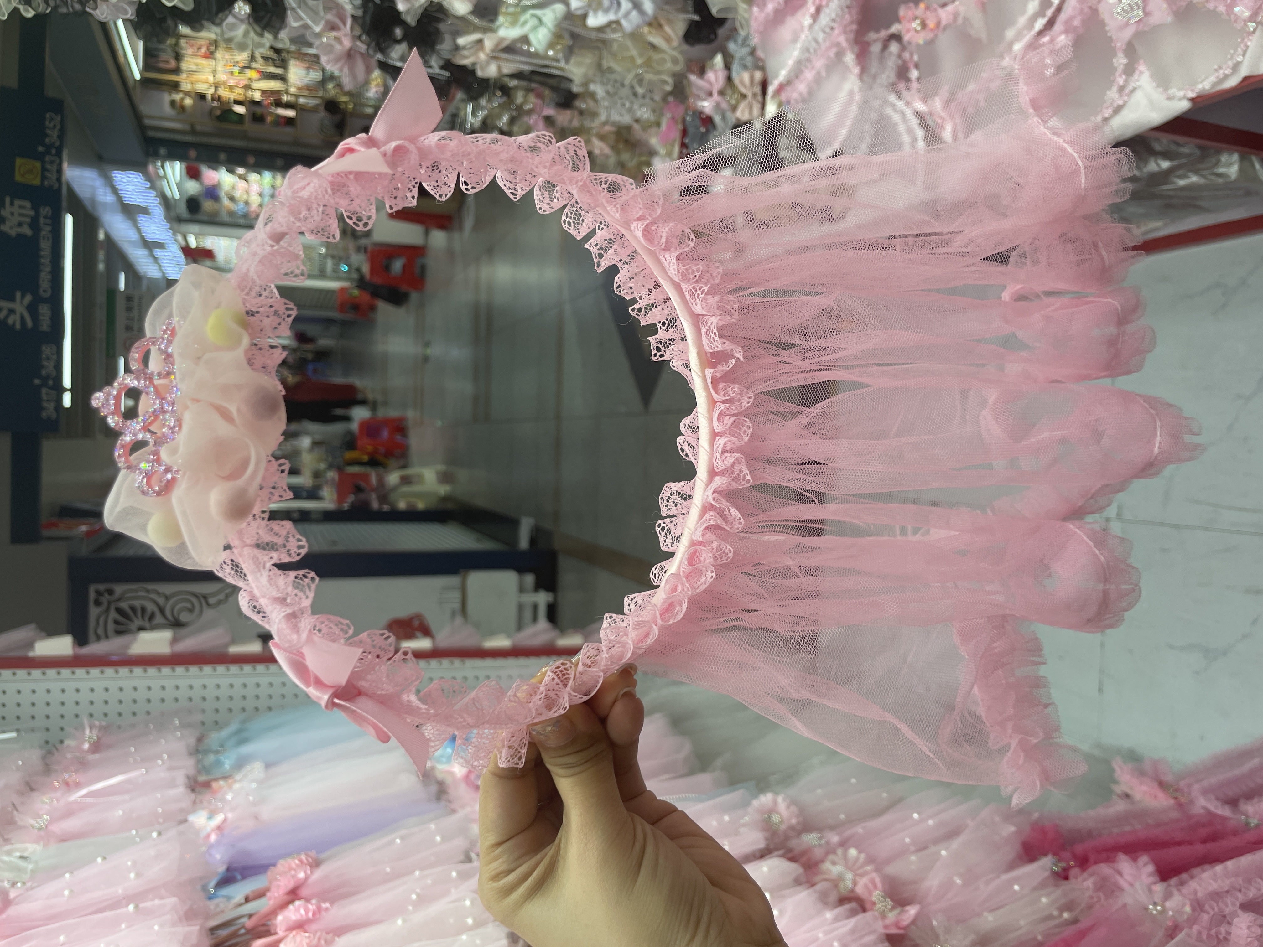 Children's princess double-layered headwear, sweet garland headband, girls' double-layered romantic headwear, veil headband, flower children's cute veil detail image 3