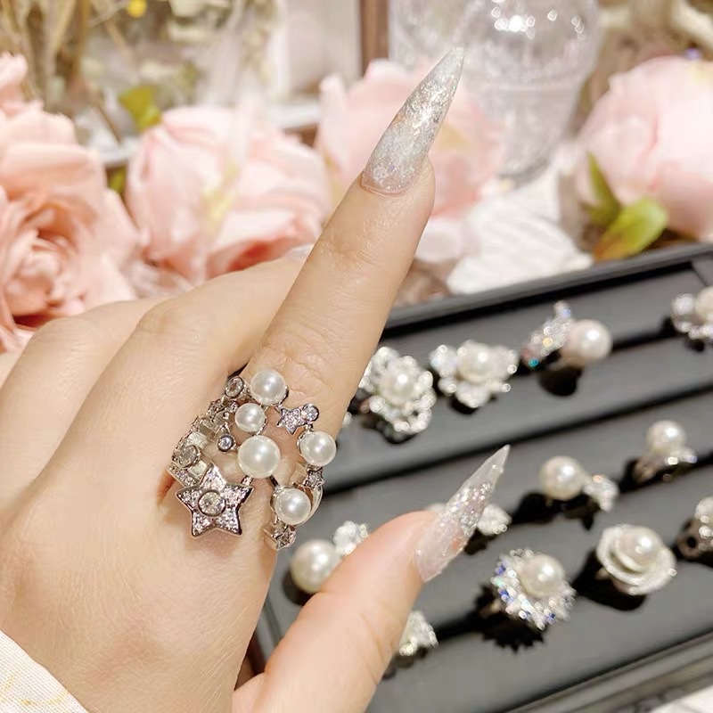 国潮MENG 高珠彗星系列流星珍珠满钻戒指轻奢名媛小众镶钻开口戒指环饰品戒指产品图