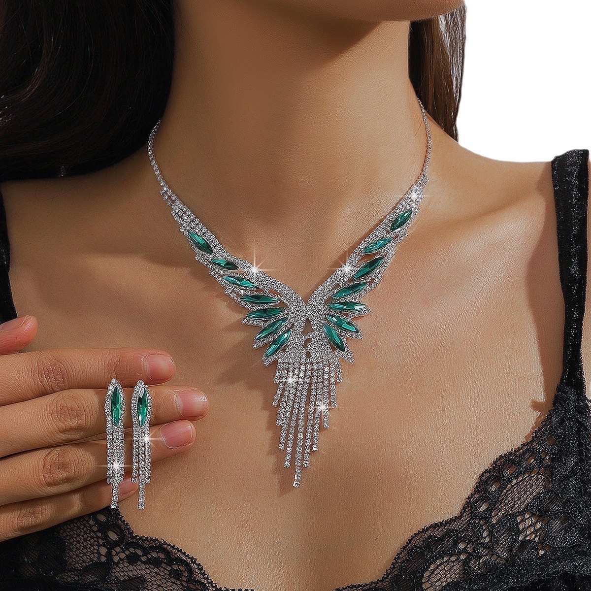 欧美新娘饰品项链耳环首饰套装宴会礼服套链时尚百搭气质配饰批发详情图6