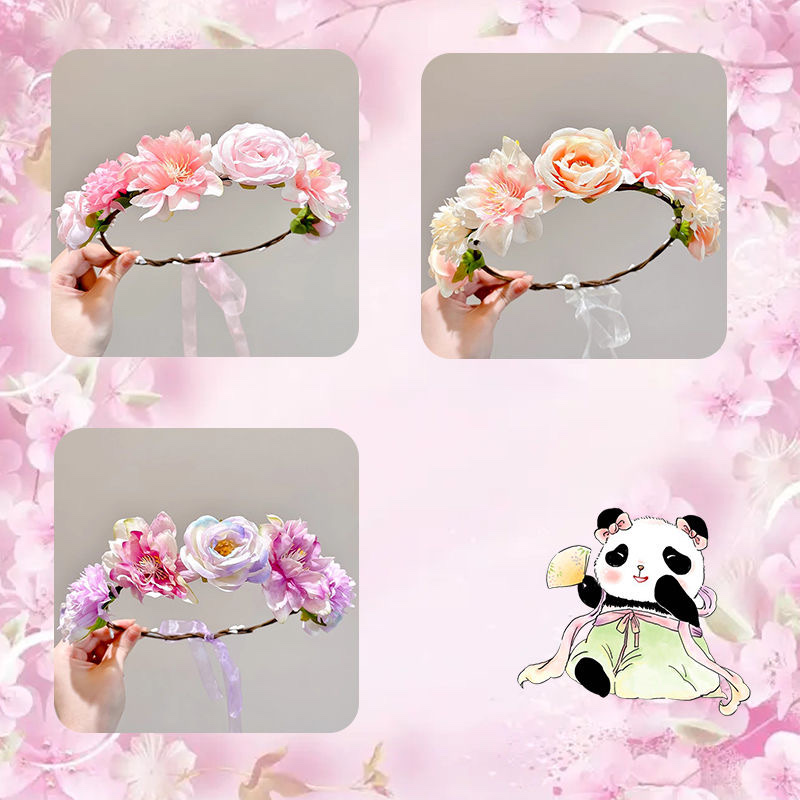 女童六一儿童节表演花环发箍小女孩森系仙气花朵头箍儿童头花发饰发饰头绳汉服头饰头饰女孩头饰详情图2