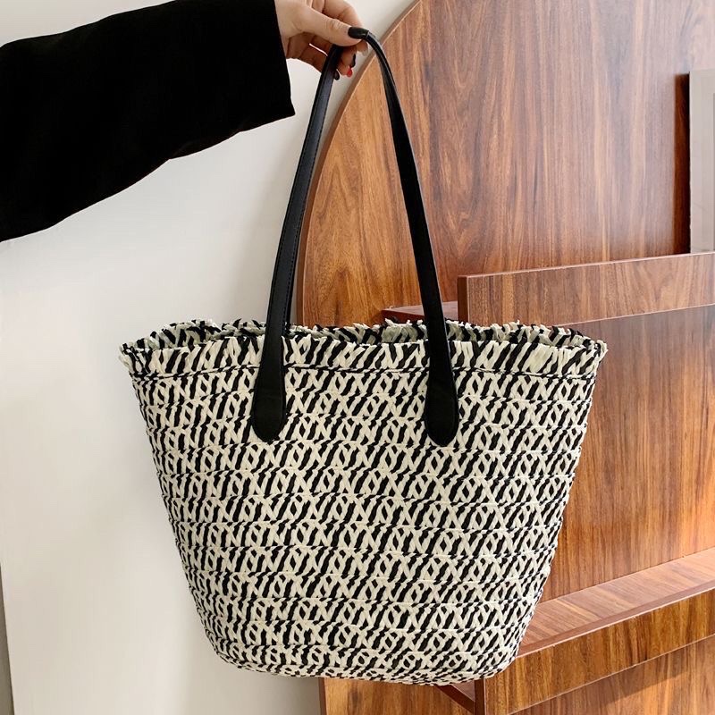 New woven bags, large-capacity straw woven bags, fashionable single-shoulder bags, forest-style crossbody bags, niche casual bags, beach bags, straw woven bags, Lafite straw woven bags, women's straw woven artistic woven bags, women's cross-wear fashionable straw woven bags Specification image