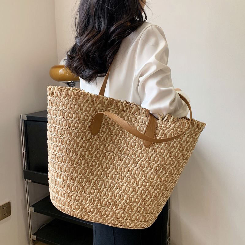 New woven bags, large-capacity straw woven bags, fashionable single-shoulder bags, forest-style crossbody bags, niche casual bags, beach bags, straw woven bags, Lafite straw woven bags, women's straw woven artistic woven bags, women's cross-wear fashionable straw woven bags detail image 11