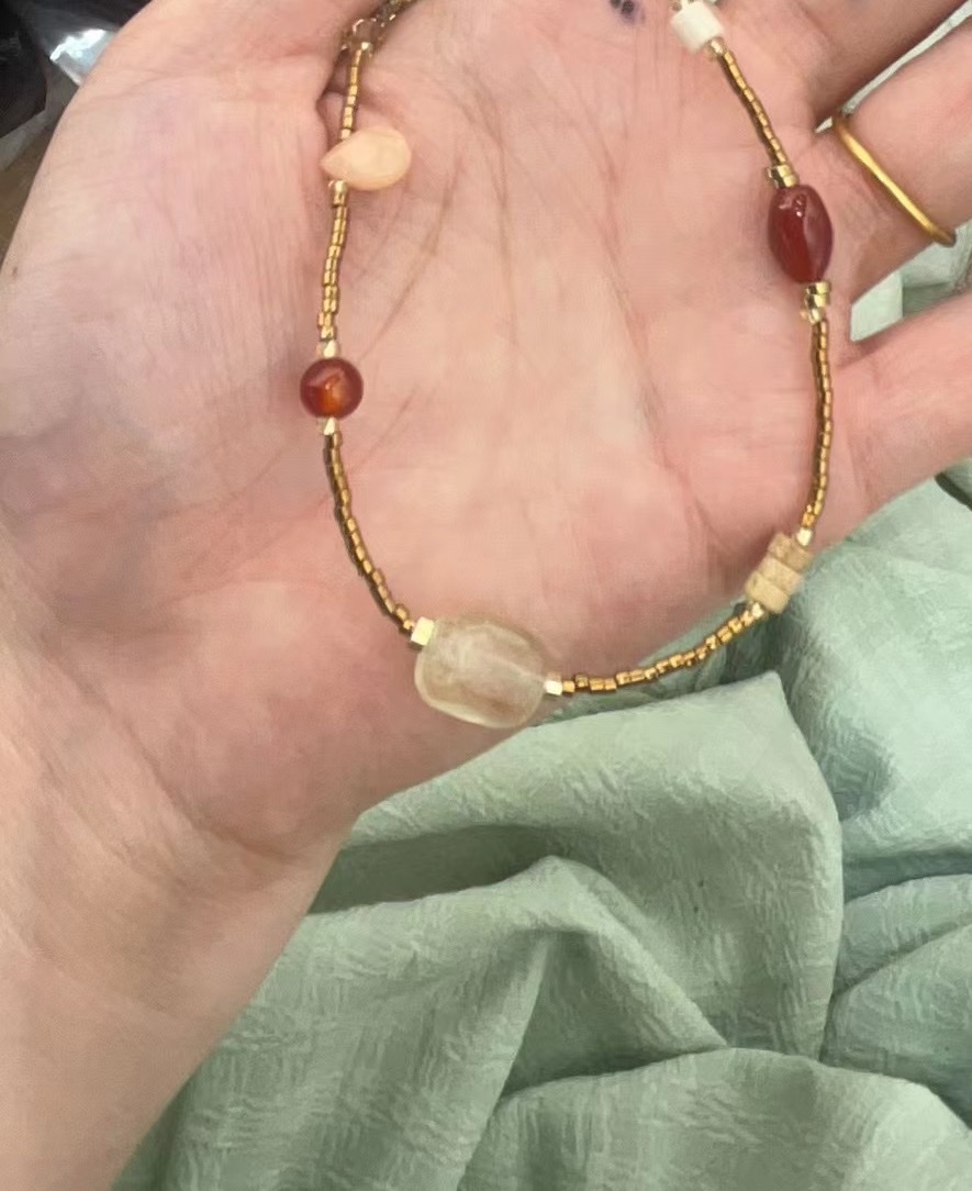 项链天然石项链红玛瑙、黄水晶、天然石、黑胆石钛钢尾链珍珠饰品珍珠饰品产品图