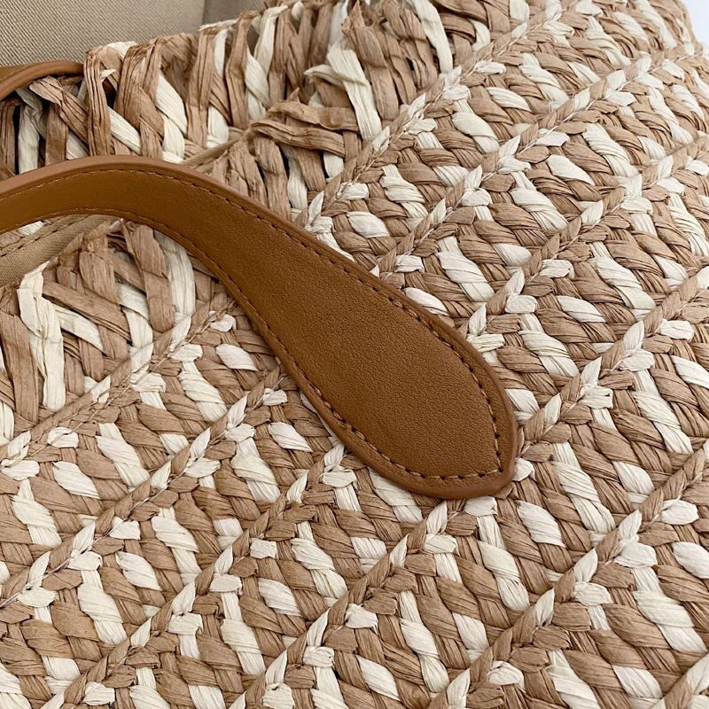 New woven bags, large-capacity straw woven bags, fashionable single-shoulder bags, forest-style crossbody bags, niche casual bags, beach bags, straw woven bags, Lafite straw woven bags, women's straw woven artistic woven bags, women's cross-wear fashionable straw woven bags detail image 6