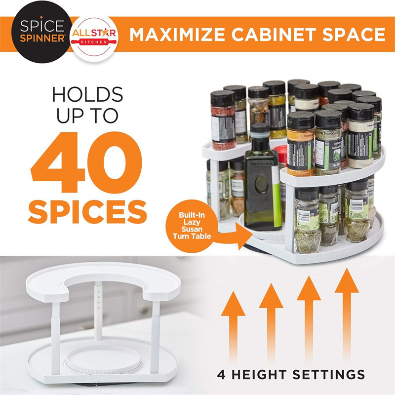 亚马逊新款家用SPICE SPINNER厨房置地旋转双层调料调味瓶收纳架