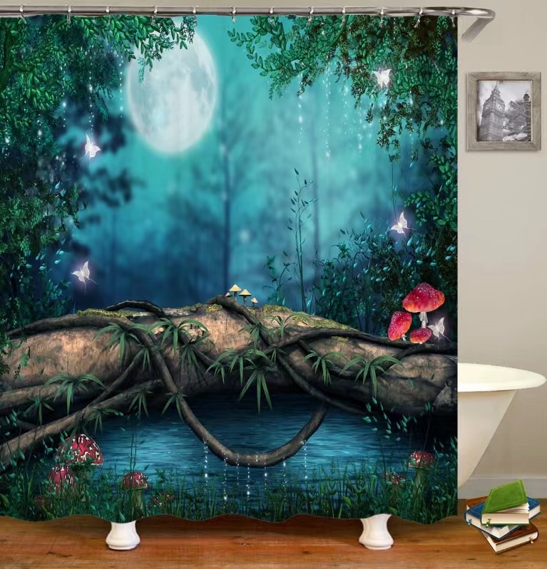 【 Jenna 】 Bathroom Waterproof Shower Curtain Large Printing Amazon Shower Curtain Factory Direct Sales, The Source Manufacturer Size 180×180㎝ Digital Printing Cloth Shower Curtain