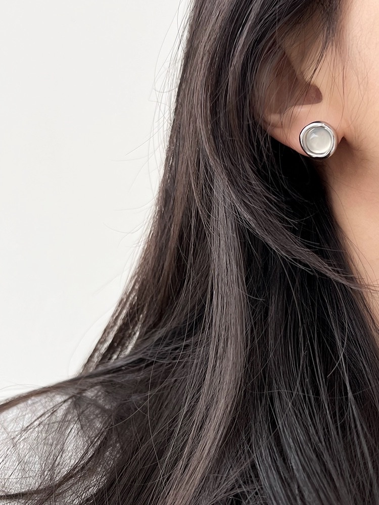 925银针春夏白玛瑙耳钉轻奢高级感几何圆形耳环耳饰详情图4