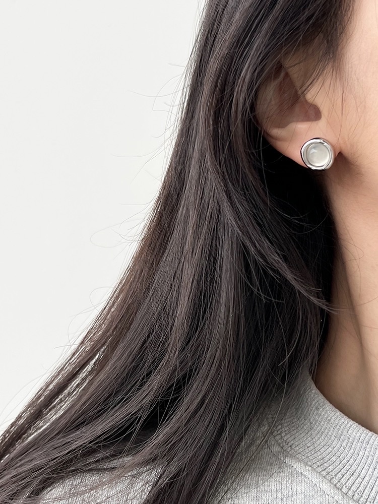 925银针春夏白玛瑙耳钉轻奢高级感几何圆形耳环耳饰详情图2