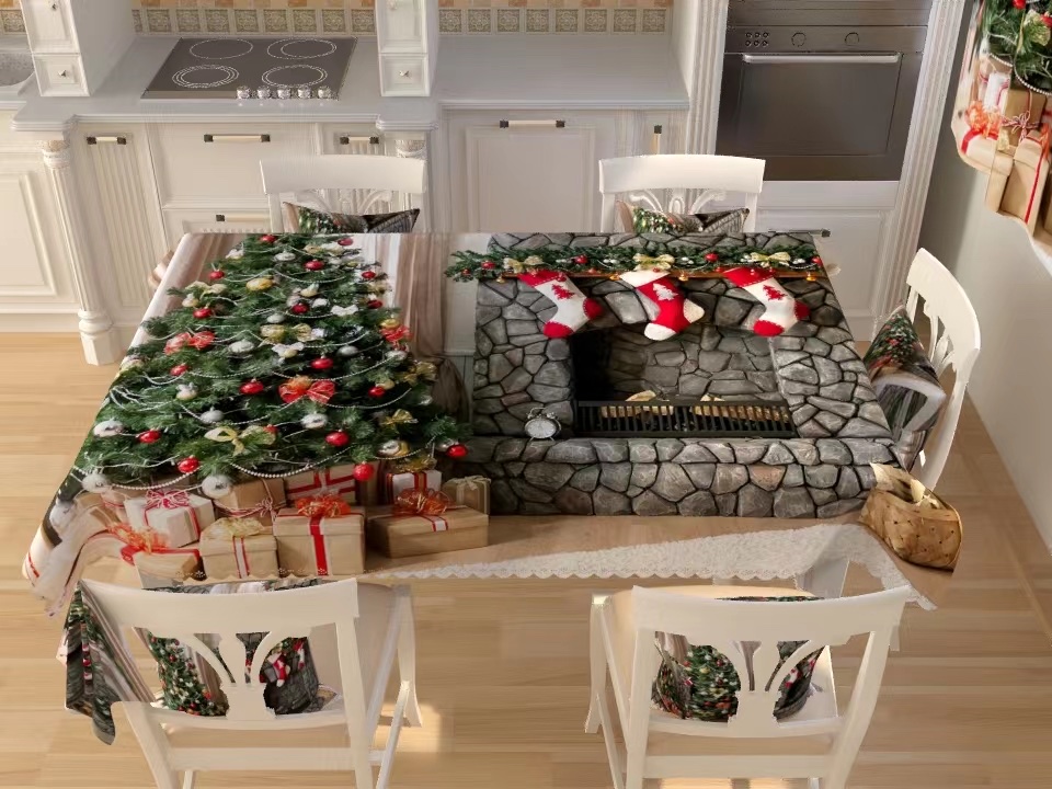 【 Jenna 】 Christmas Polyester Cloth Tablecloth Size 137*183Cm Digital Printed Christmas Tablecloth Specification drawing