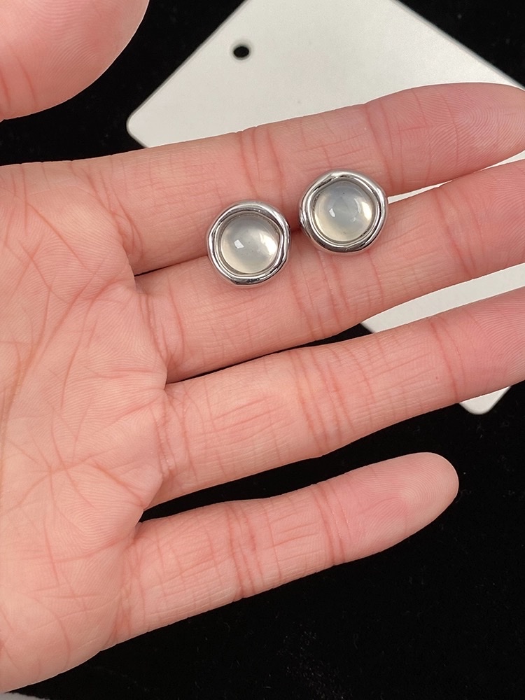 925银针春夏白玛瑙耳钉轻奢高级感几何圆形耳环耳饰详情图5