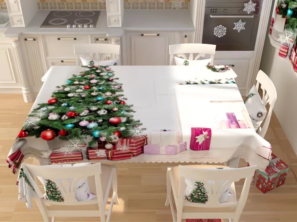 【 Jenna 】 Christmas Polyester Cloth Tablecloth Size 137*183Cm Digital Printed Christmas Tablecloth