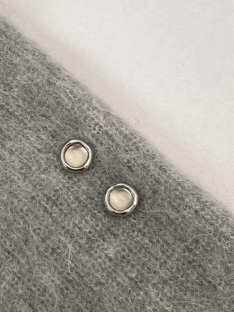 925银针春夏白玛瑙耳钉轻奢高级感几何圆形耳环耳饰产品图