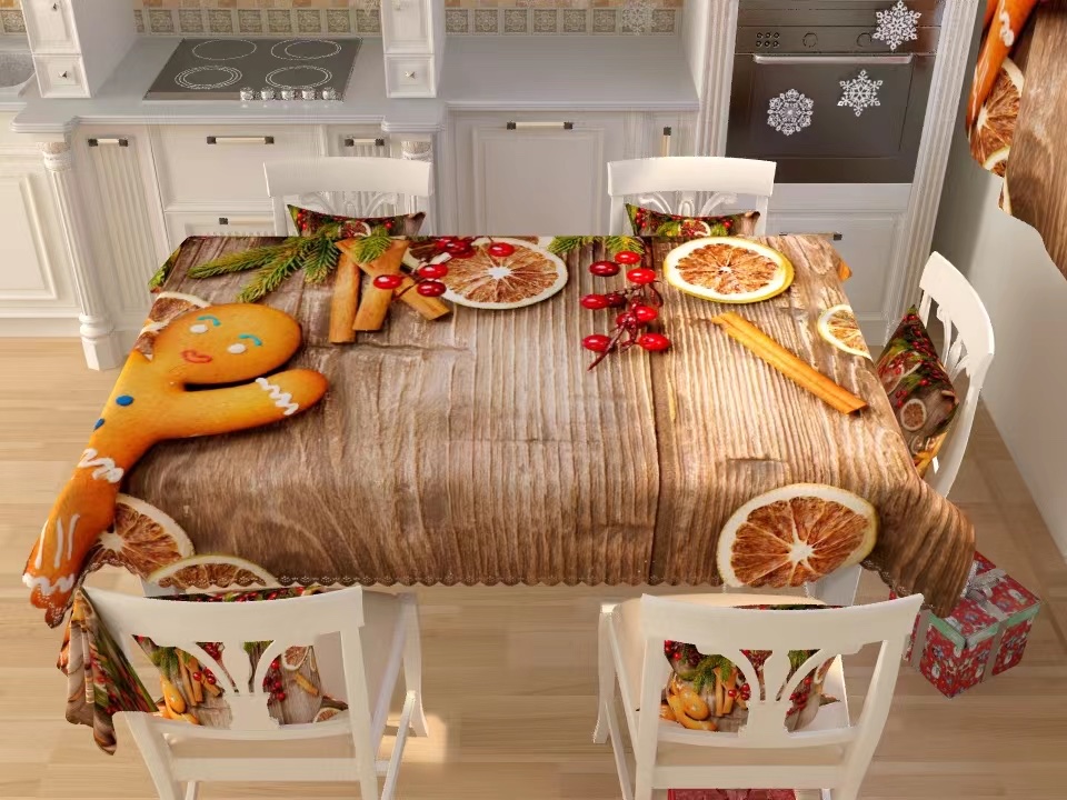 【 Jenna 】 Christmas Polyester Cloth Tablecloth Size 137*183Cm Digital Printed Christmas Tablecloth Application Scenario