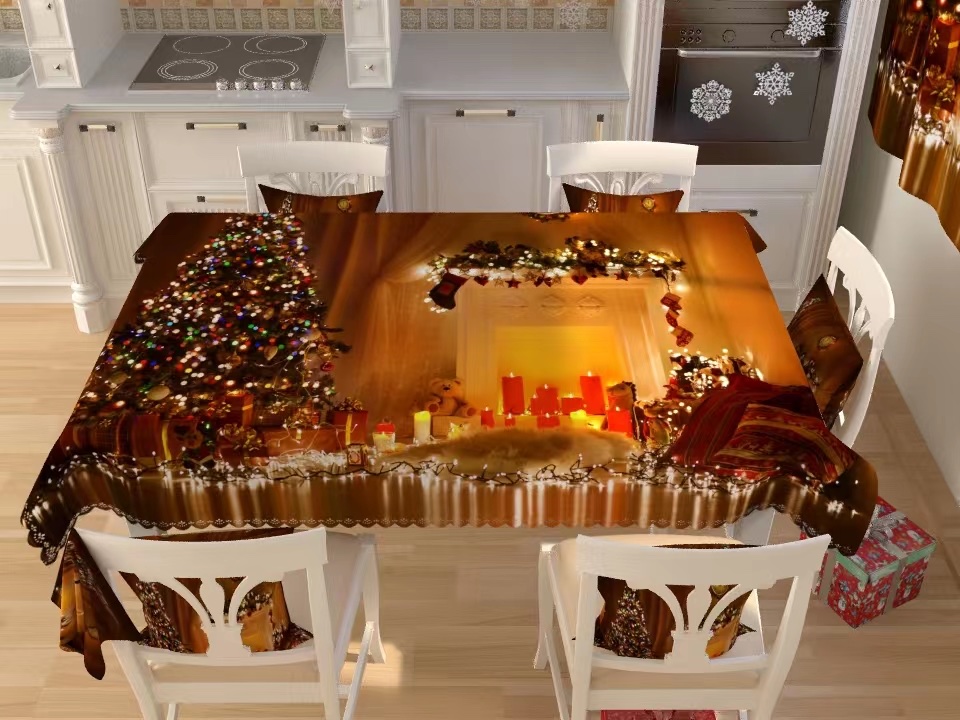 【 Jenna 】 Christmas Polyester Cloth Tablecloth Size 137*183Cm Digital Printed Christmas Tablecloth Item Picture