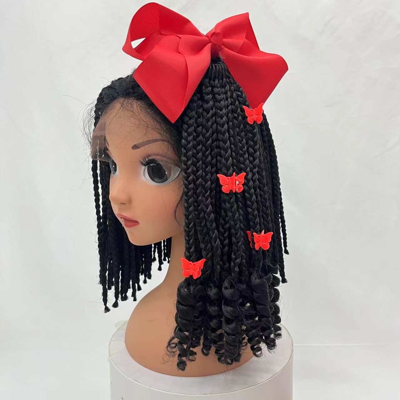 Children's ponytail, purple and black synthetic fiber wig, men's and women's same style, Tianzan wig