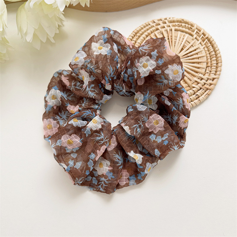New sweet chiffon jacquard printed large intestine hair band in stock. Girlish style, high elasticity hair tie detail image 8