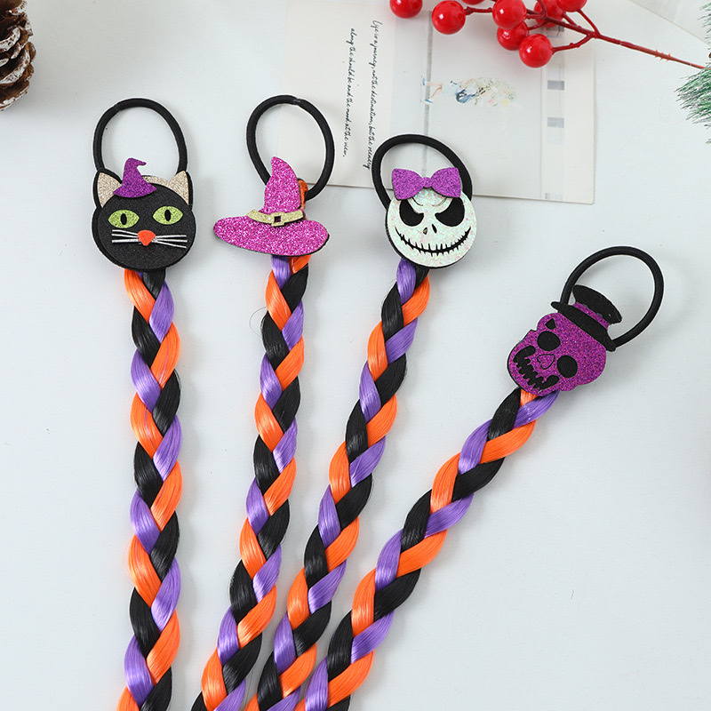 Colorful children's Halloween braid wig, colorful braid wig