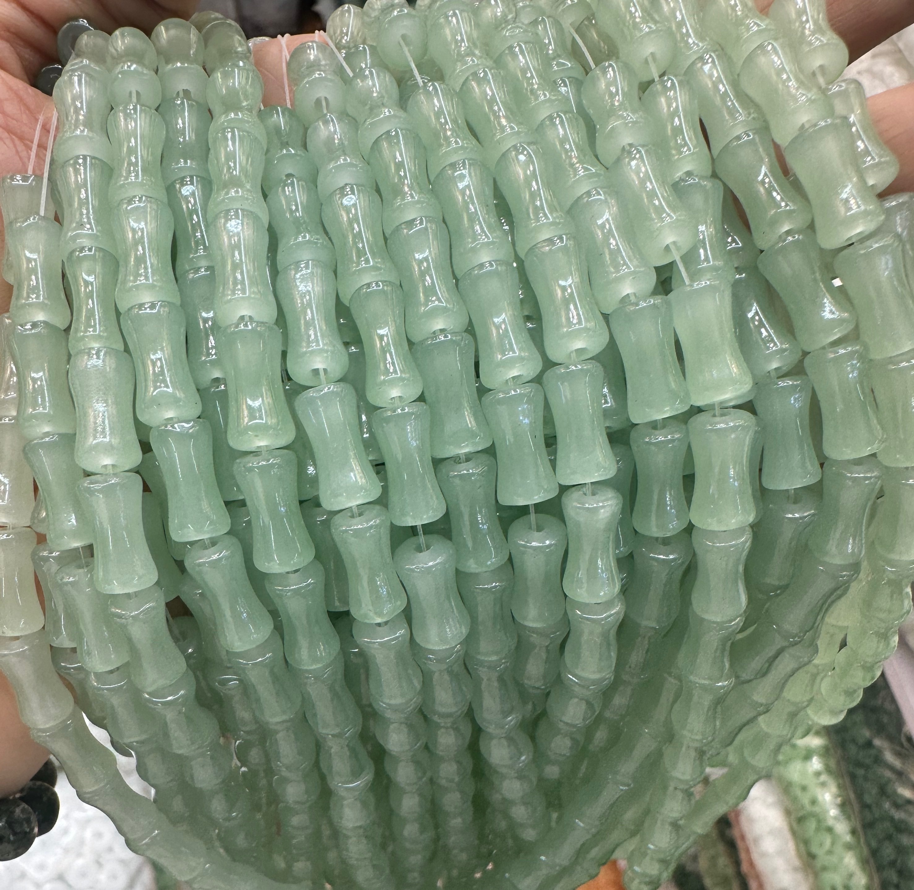 玻璃晕染洒金竹节串珠古风隔珠饰品手工diy发饰手串琉璃仿玉竹节 白底实物图