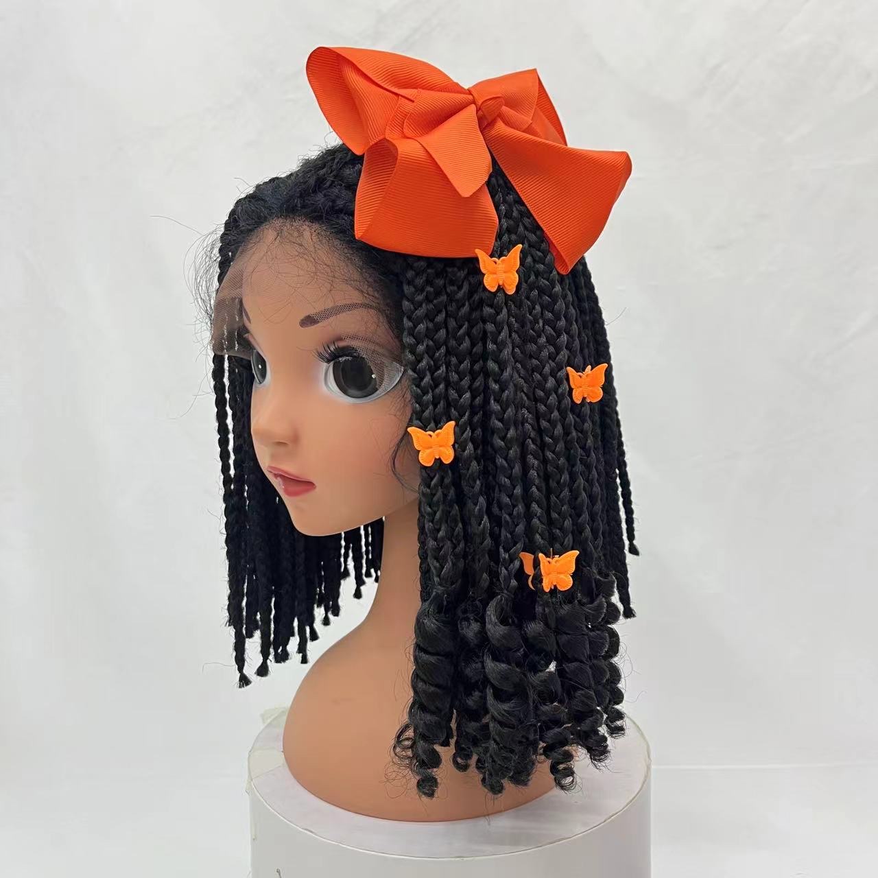 Children's ponytail, purple and black synthetic fiber wig, men's and women's same style, Tianzan wig details Picture