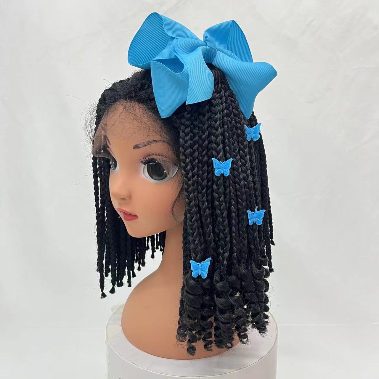 Children's ponytail, purple and black synthetic fiber wig, men's and women's same style, Tianzan wig Specification image