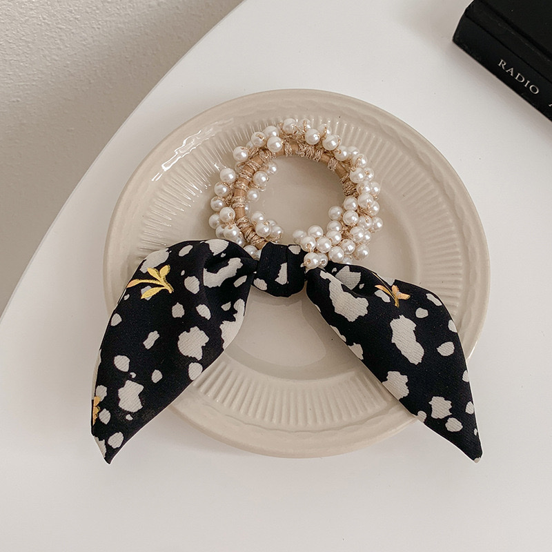 Korean floral ribbon bow headwear, popular pearl hair bands, women's hair ties, summer hair ties, leather bands and hair ties detail image 7