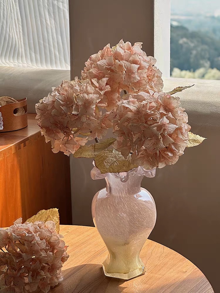 Pink Fenton glass vase, vintage mermaid Girl glass flower vase, flower arrangement, water cultivation decoration, French romantic Ins-style vase, glass vase Item Picture