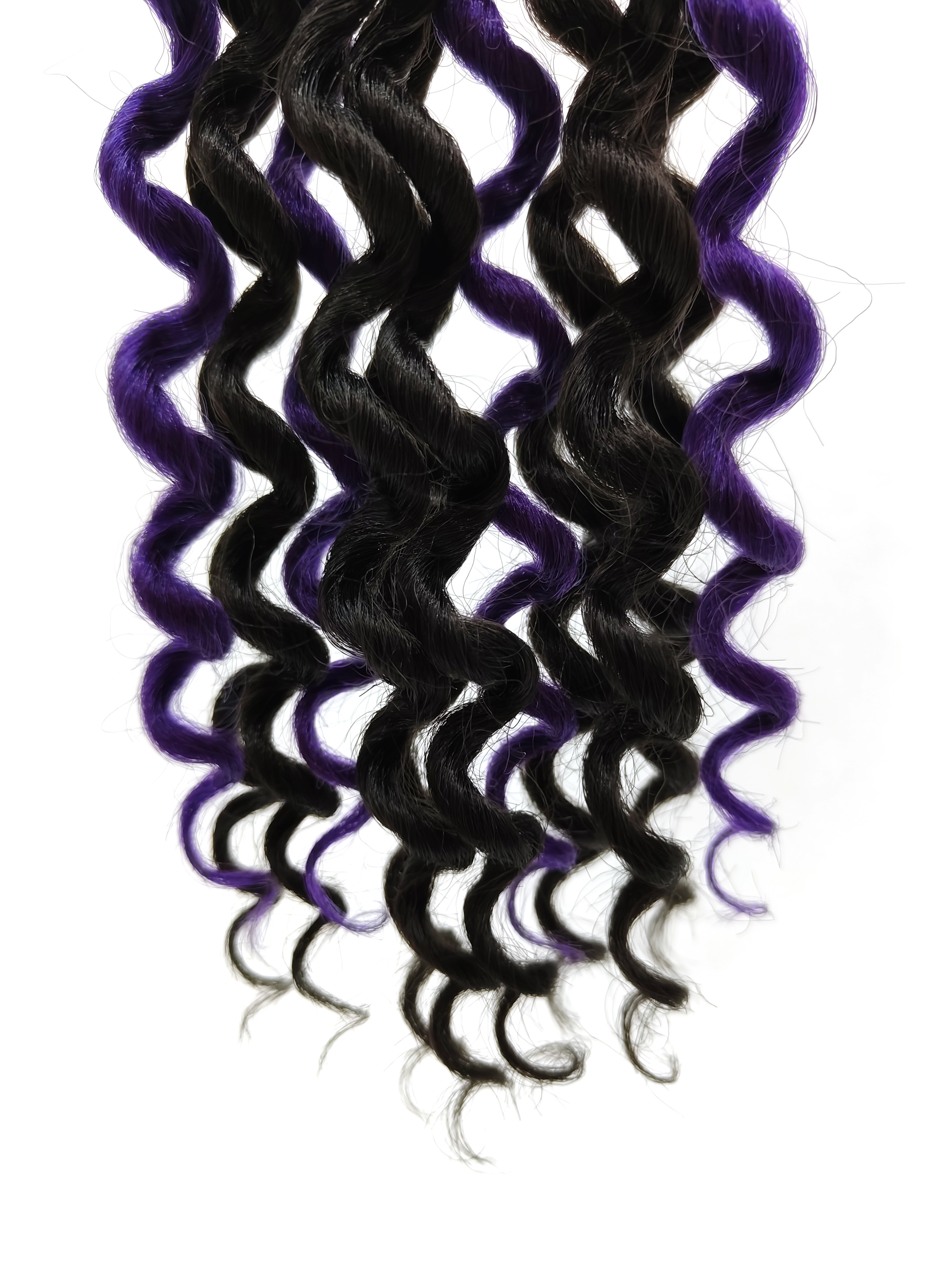 A purple and black synthetic fiber wig for children with a ponytail Specification image