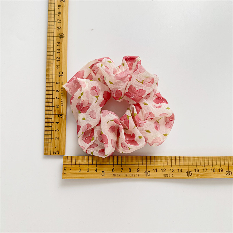 New sweet chiffon jacquard printed large intestine hair band in stock. Girlish style, high elasticity hair tie detail image 4
