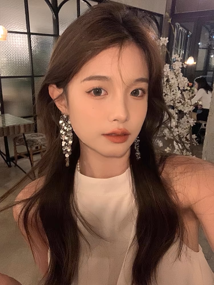 2024 New Explosive Women's Earrings Light Luxury High Sense Studs Exaggerated Earrings Long Sterling Silver Tassel Ear Accessories Specification drawing