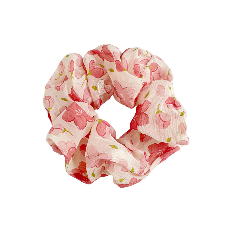 New sweet chiffon jacquard printed large intestine hair band in stock. Girlish style, high elasticity hair tie detail image 5