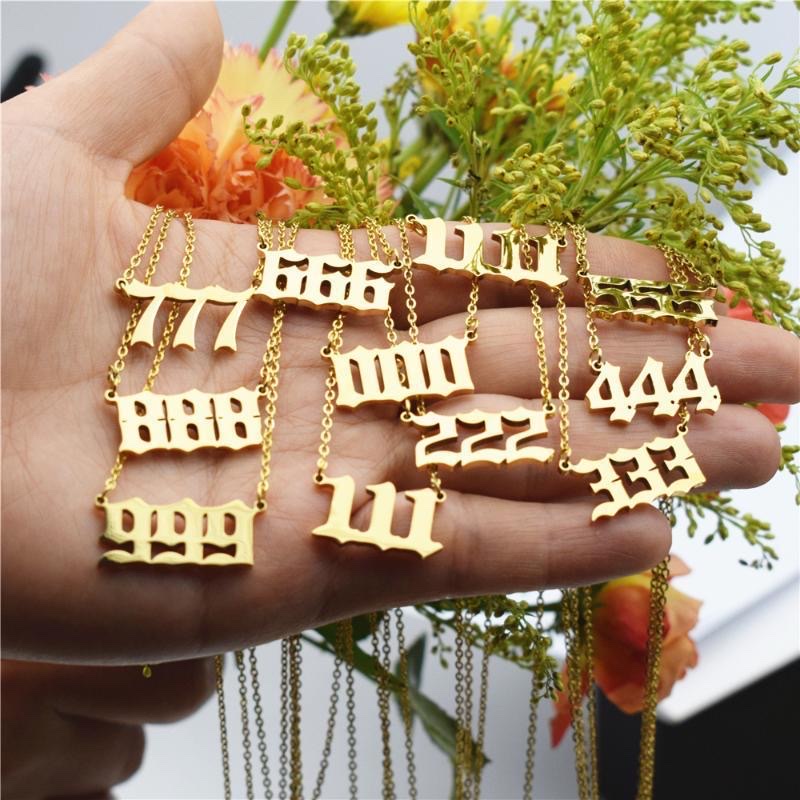 天使数字项链女000-999不锈钢数字吊坠锁骨链批发项链图