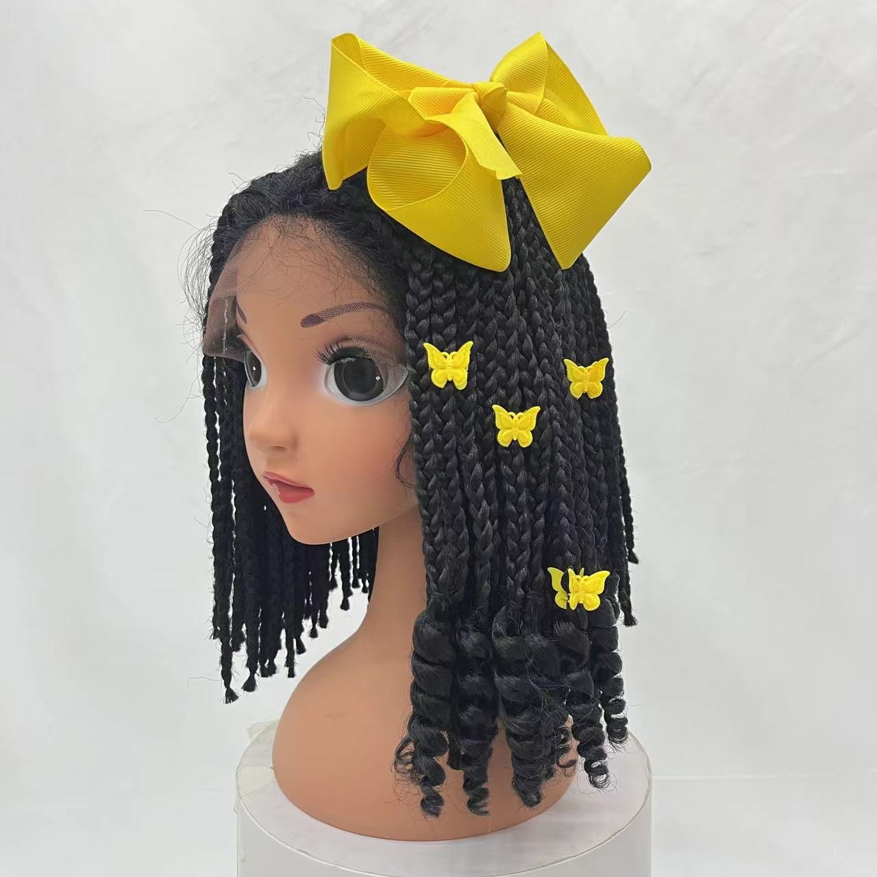 Children's ponytail, purple and black synthetic fiber wig, men's and women's same style, Tianzan wig Item Picture