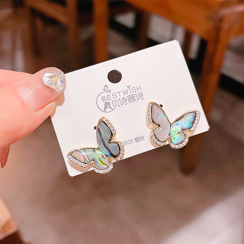 In 2024, abalone, shell, butterfly, zircon stud earrings are high-end, exquisite, fashionable and light luxury style earrings and accessories detail image 7