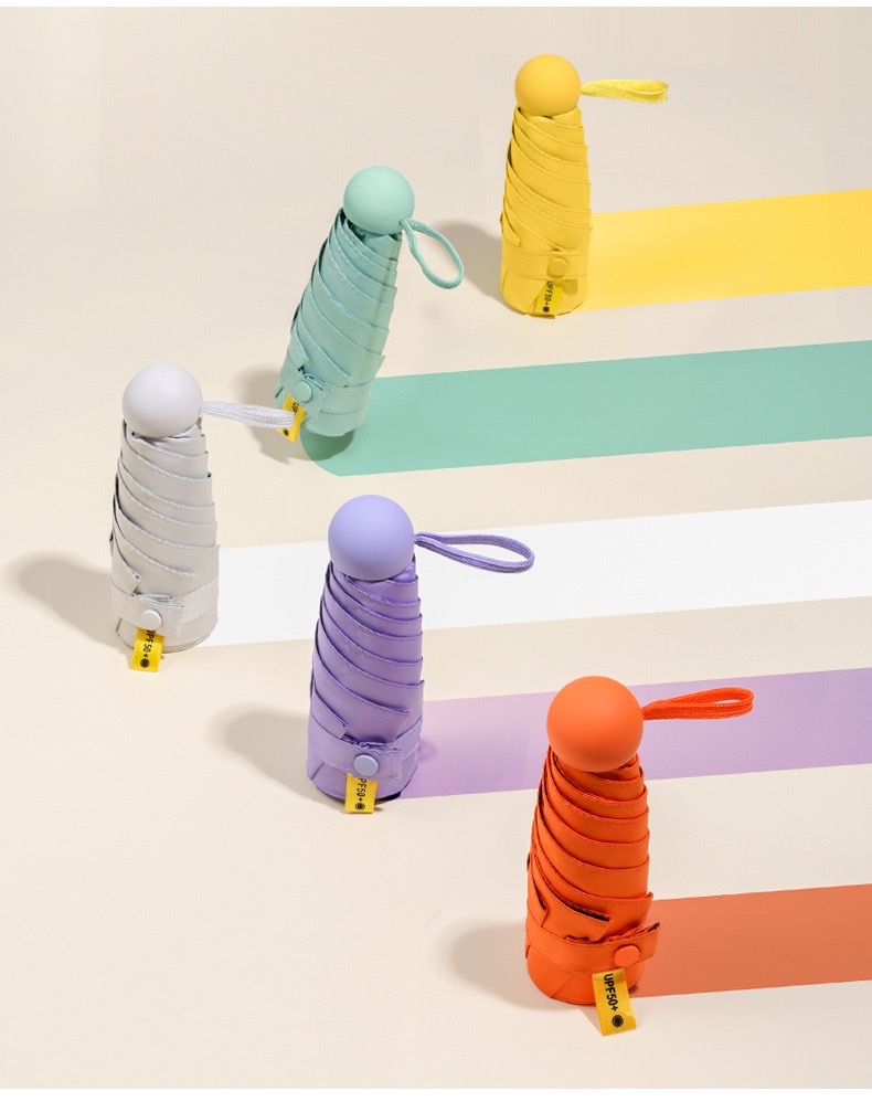 跨境现货晴雨伞五折伞口袋伞纯色黑胶防晒防紫外线伞小清新太阳伞可印logo广告伞