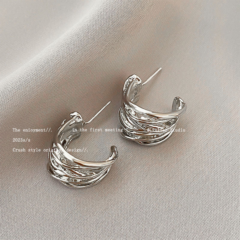 Silver simple and elegant stud earrings for women, 2024 new trendy and high-end style earrings, niche retro internet-famous earrings wholesale accessories, earrings and earrings detail image 3